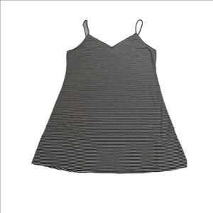 Women's Black White Striped Spaghetti Strap Dress L Sundress Stretchy Material